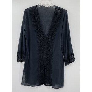 La Blanca Women’s Black‎ Long Sleeve Coverup Dress Size Medium 100% Cotton